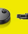 Smart Mapping Robotic Vacuum Cleaner With App Control For Floor Cleaning On All Surfaces, Cartridge Filter, side and top views