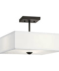 Three Light Square Semi Flush Mount In Olde Bronze With Satin Etched White Diffuser And White Microfiber Shade Ideal For Bedrooms Hallways And Low Ceiling Spaces