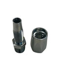 Front view of two-piece steel reusable hydraulic fittings for 1/2 in hose and 1/2 in male NPT