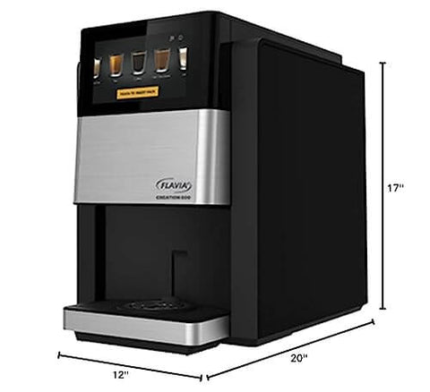 Creation 600 Single Serve Brewer for coffee lattes tea with in-cup frothing, black, front view, 12x20x17 inches, barista quality at home.