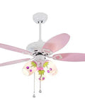 Hella Sleek Nordic Ceiling Fan With Wooden Leaf Blades And Built In Light And Smooth Quiet Airflow For Living Room Or Bedroom And Totally Chill Modern Decor Upgrades featuring pink wooden blades and floral light shades.