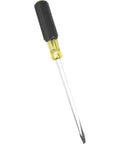 Pro Grade Heavy Duty Flathead Screwdriver With Three Eighths Inch Keystone Tip For Wrench Assisted Turning, Eight Inch Square Shank, Cushioned Grip Handle, Bolster Reinforced, Chrome Plated For Corrosion Resistance, Made In USA, Klein Tools.
