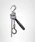 JET 1/2-ton mini-puller lever hoist with steel chain and hook, gray body, black handle front view