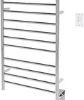 Dual 10 Bar Wall Mount Towel Warmer With Flexible Hardwired Or Plug-In Installation And Built In Wall Countdown Timer In Polished Stainless Steel