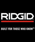 RIDGID brand logo on black background with white lettering and red underline.