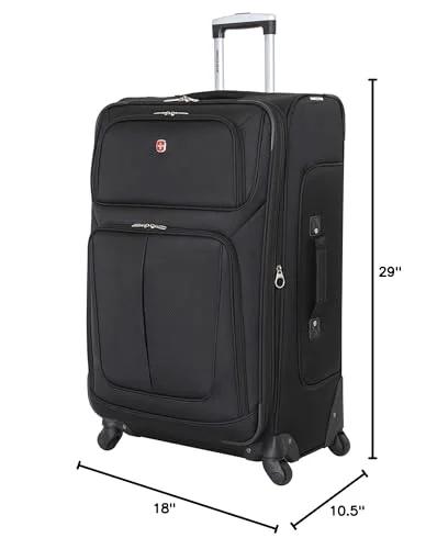 Softside Expandable Checked Luggage For Long Trips With 360 Spinner Wheels And Retractable Handle, 29 Inch Large Black Suitcase