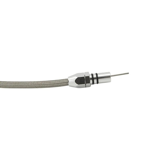 31 Inch Stainless Steel Flexible Transmission Dipstick For GM Power Transmissions, Built Tough Auto Maintenance Tool, Easy Oil Level Check, Precise Measurement, Fits 31 Inch Systems, High Quality Automotive Dipstick close-up end and braided shaft