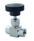 Stainless steel 304 instrument gas needle valve with 1/4 NPT female port and black knurled knob