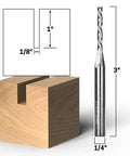 Yonico upcut router bit, 1/8 in diameter, 1/4 in shank, solid carbide, 2-flute spiral