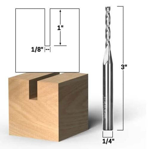 Yonico upcut router bit, 1/8 in diameter, 1/4 in shank, solid carbide, 2-flute spiral