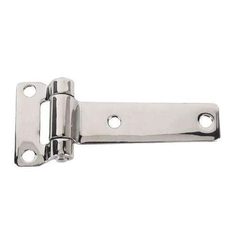 T-shaped door hinge, 304 stainless steel with chrome finish, long mounting plate for RV/van cabinets
