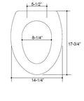 Solid Oak Elongated Toilet Seat with Cover and Polished Chrome Hinges for Vintage Bathrooms dimensions diagram showing size measurements