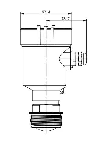 Side view technical drawing of 80 GHz Radar Level Transmitter For Wastewater And Oil Tanks Non Contact Level Measurement.