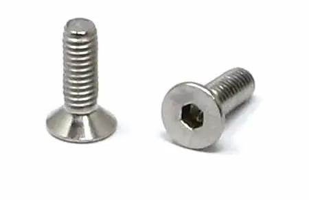 Close-up of 100 Pcs M2.5 x 8mm Stainless Steel 304 Hex Socket Flat Head Cap Screws Kit for machinery and DIY projects.