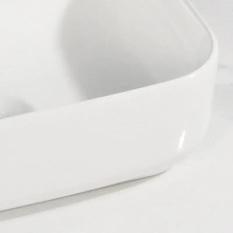 Close-up of USZWBY Vessel Sinks Household Small Size Square Rounded White Countertop Ceramic Basin Bathroom Kitchen Sink.