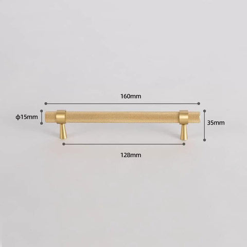 2 Pack Solid Brass Cabinet Pulls 5 Inch Hole Centers Gold Knurled Textured Bar Handles for Drawer, dimensions shown