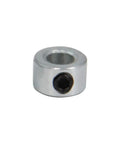 Close-up of a zinc-plated solid steel shaft collar with set screw from the Eight Piece One Quarter Inch Bore Shaft Collar Lock Set Built Tough.