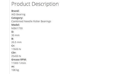 Product description for High-rigidity combined needle roller bearing NBXI1730 single unit for linear slide units and precision machinery.
