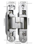Front view of Concealed Zinc Alloy Cross Door Hinge Set, 180 Degree Invisible Hinge for Furniture Cabinets and Closets