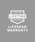 Limited Lifetime Warranty logo with "Lifespan Warranty" text in white on a gray background.