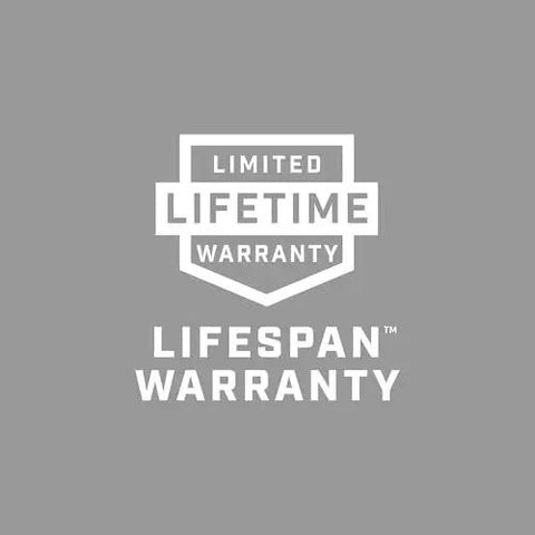 Limited Lifetime Warranty logo with "Lifespan Warranty" text in white on a gray background.