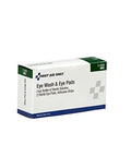 First Aid Only eye wash kit, 5-piece with oval eye pads and adhesive strips, white box with blue band