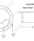 Technical diagram of Heavy Duty Floor Grommet With Cover 4 Inch Black ABS Plastic Cable Management for installation and cable organization.