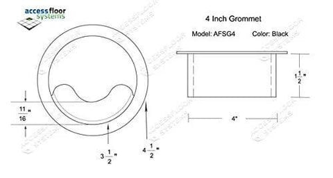 Technical diagram of Heavy Duty Floor Grommet With Cover 4 Inch Black ABS Plastic Cable Management for installation and cable organization.