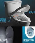 Round Electric Bidet Seat With Hands Free Auto Lid And Soothing Warm Water Rinse Easy Push Panel Slim Eco Smart Design Level Up Your Daily Wash Setup For No Fuss Comfort Cotton White showing auto open lid and warm water features.