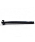 Waterjet pump plunger rod, side view, black metal cylindrical shaft with flange