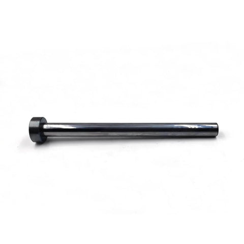 Waterjet pump plunger rod, side view, black metal cylindrical shaft with flange
