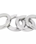 Front view of four stainless steel 3/8-inch split lock washers.