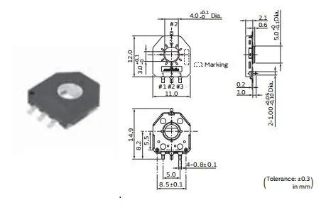 Diagram of Rotation Angle Sensor Module SV01A103AEA01R00 With 10K Potentiometer Analog Voltage Output 5V DC Supply Rotary Position Sensor