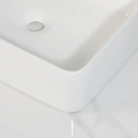 Close-up of USZWBY Vessel Sinks Bathroom Vessel Sink, white ceramic square wash basin with smooth edges.