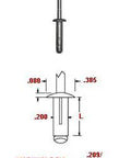 Three Sixteenth Inch Tri-Grip Aluminum Blind Rivet With Aluminum Mandrel Dome Head Grip Range From 0.040 To 0.625 Inches Diagram