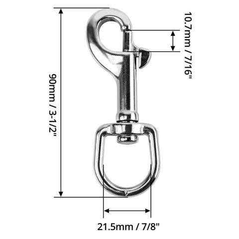 316 Stainless Steel Three And One Half Inch Swivel Eye Bolt Snap Hook with dimensions