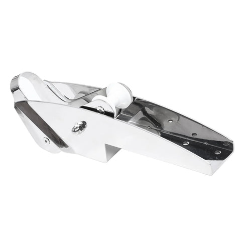 Front view of KAIXINM 316 stainless steel hinged bow anchor roller bracket with white roller for yachts