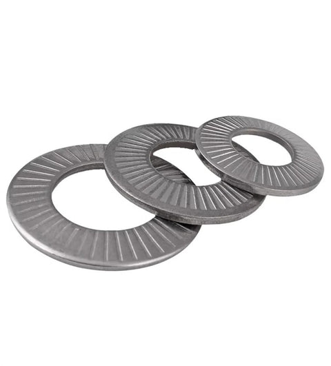 Five Sixteenths Inch Belleville Washers Conical Disc Springs 304 Stainless Pack, side view of stainless steel washers