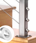 Installed cable railing with close-up of a 30 Pcs 316 Stainless Steel 30 Degree Beveled Washer for Cable Railing Kit 3/8in