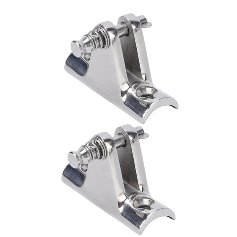 Pair of stainless steel bimini top deck hinges with lock pins, 316 marine grade for boats and yachts.