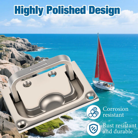 316 Stainless Steel Boat Hatch Handle Flush Mount Pull Recessed Door Pull With Mounting Screws, corrosion-resistant design