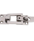Polished stainless steel boat hatch latch clamp with center cam and padlock hole