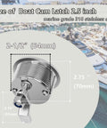 Side view of 316 Stainless Steel Boat Cam Latch Non Locking Marine Grade O Handle Fits Two And One Half Inch Hole Mount Latch