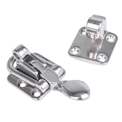 Two Pack 316 Stainless Steel Hold Down 90 Degree Locking Cam Latches Anti Rattle Hasps For Boat Marine RV Caravan Durable Polished Finish Easy To Install Small Draw Latches For Perpendicular Use Latch Size Four By One And One Half Inch