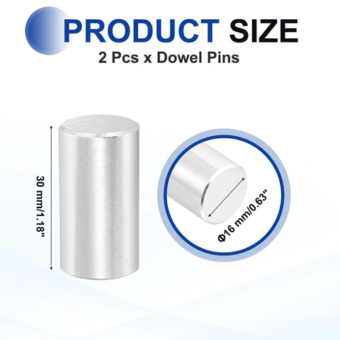 316 Stainless Steel Dowel Pins 16 x 30 mm 2 Pack, showing size details and cylindrical shape for furniture installation.