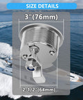 Non Locking Flush Mount Boat Cam Latch Fits Two And A Half Inch Hole Surface Mount 316 Stainless Steel Marine Hatch Lock For Doors And Panels Corrosion Resistant Easy Install with size details on blue oceanic background