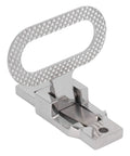 Front view of 316 stainless steel marine folding foot pedal with knurled loop and mounting base.