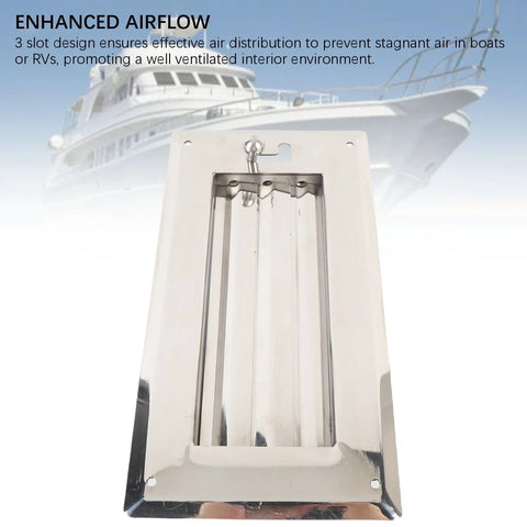 Jonlaki 316 stainless steel marine louvered vent grille with locking mechanism, mirror-polished front view