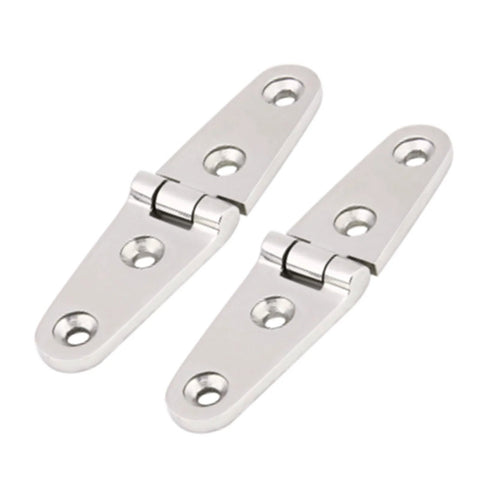 Pair of marine hatch hinges, 316 stainless steel with mirror-polished finish and screw holes