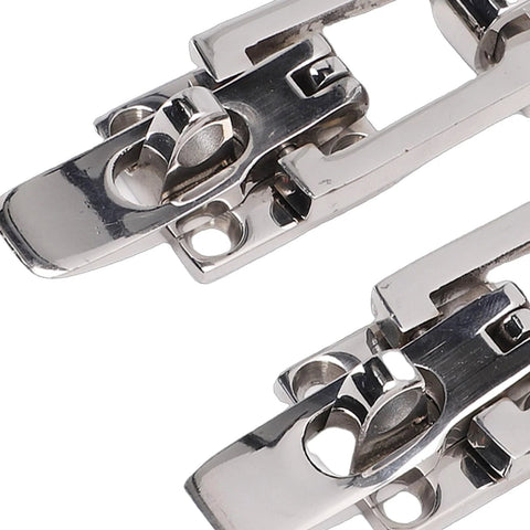 Two stainless steel boat hatch latches with center tension cam mechanism